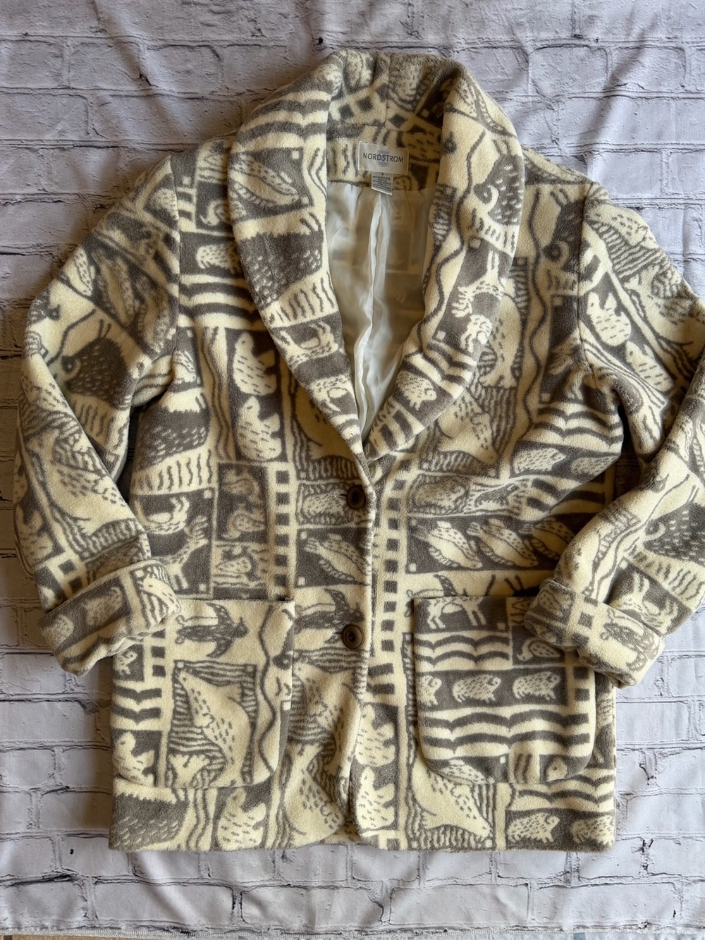 Nordstrom Vintage Fleece Blazer Indigenous Petroglyph Print Southwestern Tribal